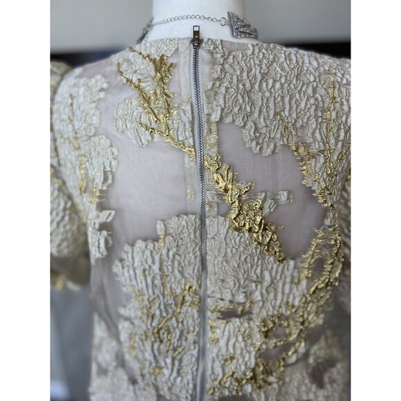 Anthropologie THML Gold White Puff Sleeve  Dress NEW Large SHOWER Wedding - Picture 9 of 16